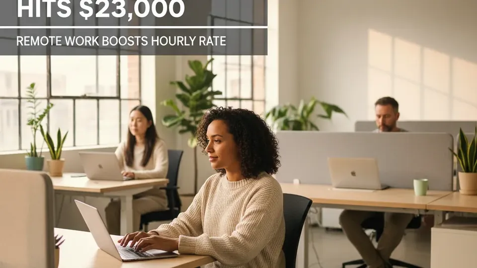 Remote Work — editorial photograph illustrating: Median AI staff pay hits $223,000, remote work boosts hourly rate